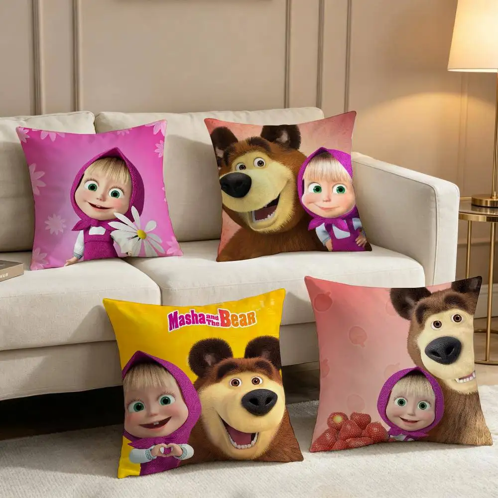 M-Masha And B-Bears cushion cover soft Comfortable Pillow Case for Sofa Living Room Cartoon Home office Decor Protective Covers