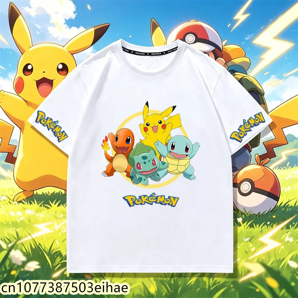 Kawaii Cartoon Pokémon Kids Short Sleeve T Shirt 2026 New Street Fashion, Crew Neck Casual Summer Tops For Boys Girls 3-14Y