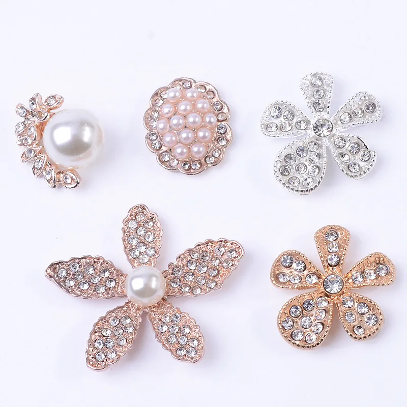 

20pcs Big Flower-shaped Rhinestone Buttons Handmade Sparkling Pearls Embellishments Clothe Decor DIY Craft Sewing Accessories