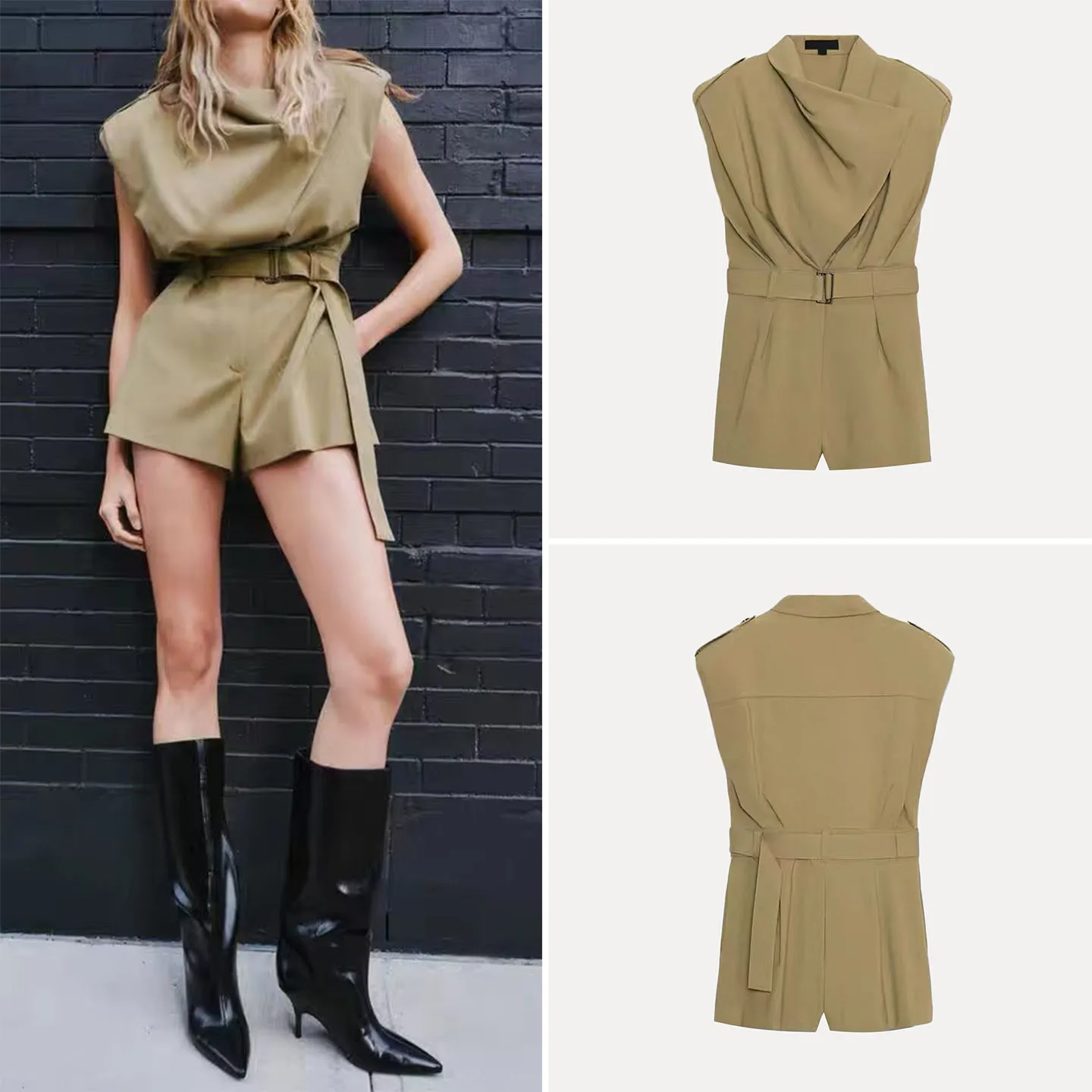 

Z Women's Faionable Personali Pad oulder Belt Decorated Jumpsuit High Waist Straight Leg ort Pants Autumn 2025