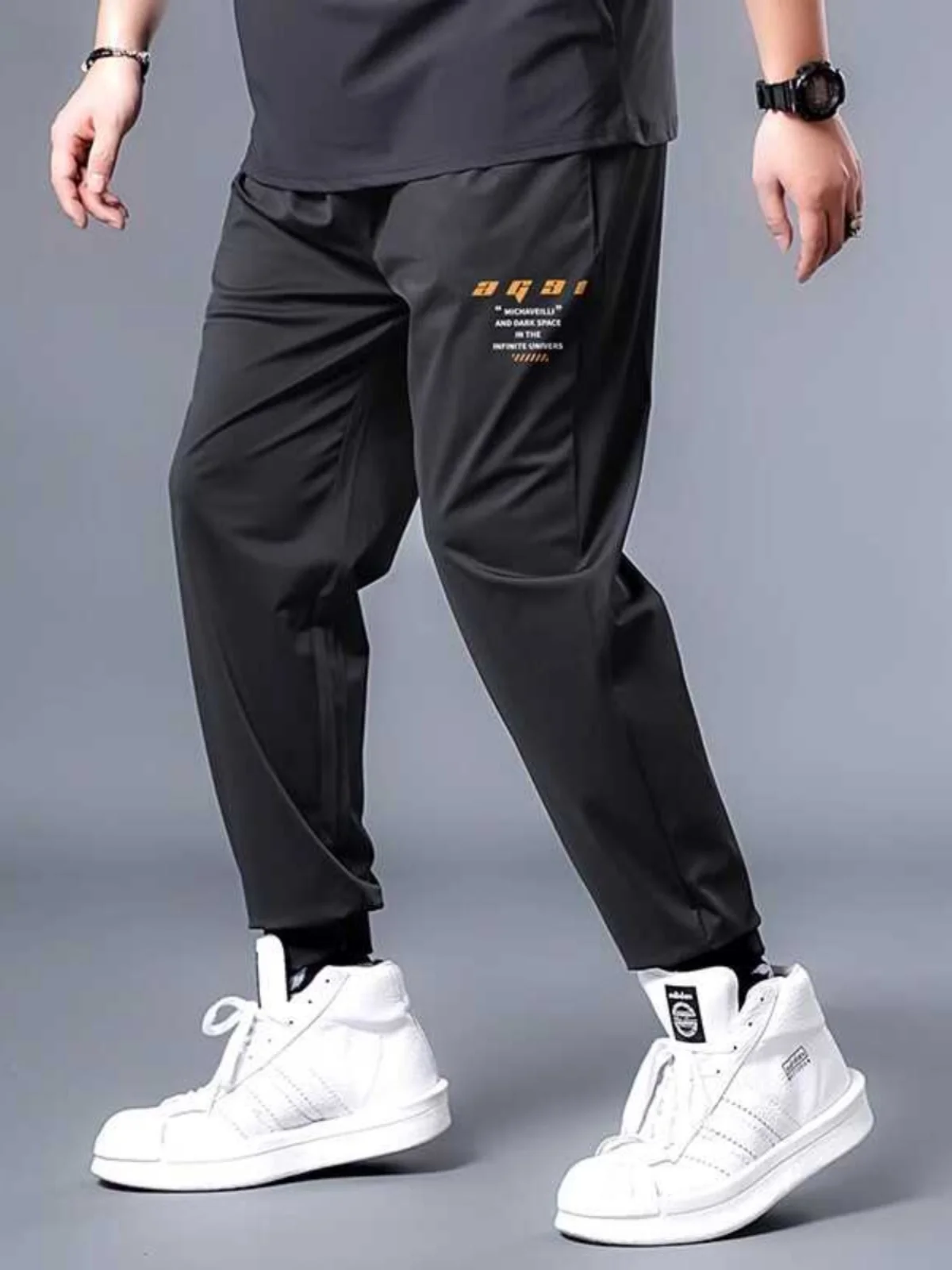 

Loose Ice Silk Cool Men's Casual Pants Summer Large Size Comfortable Sports Trousers Trendy plus Size Elastic Cuff Pants