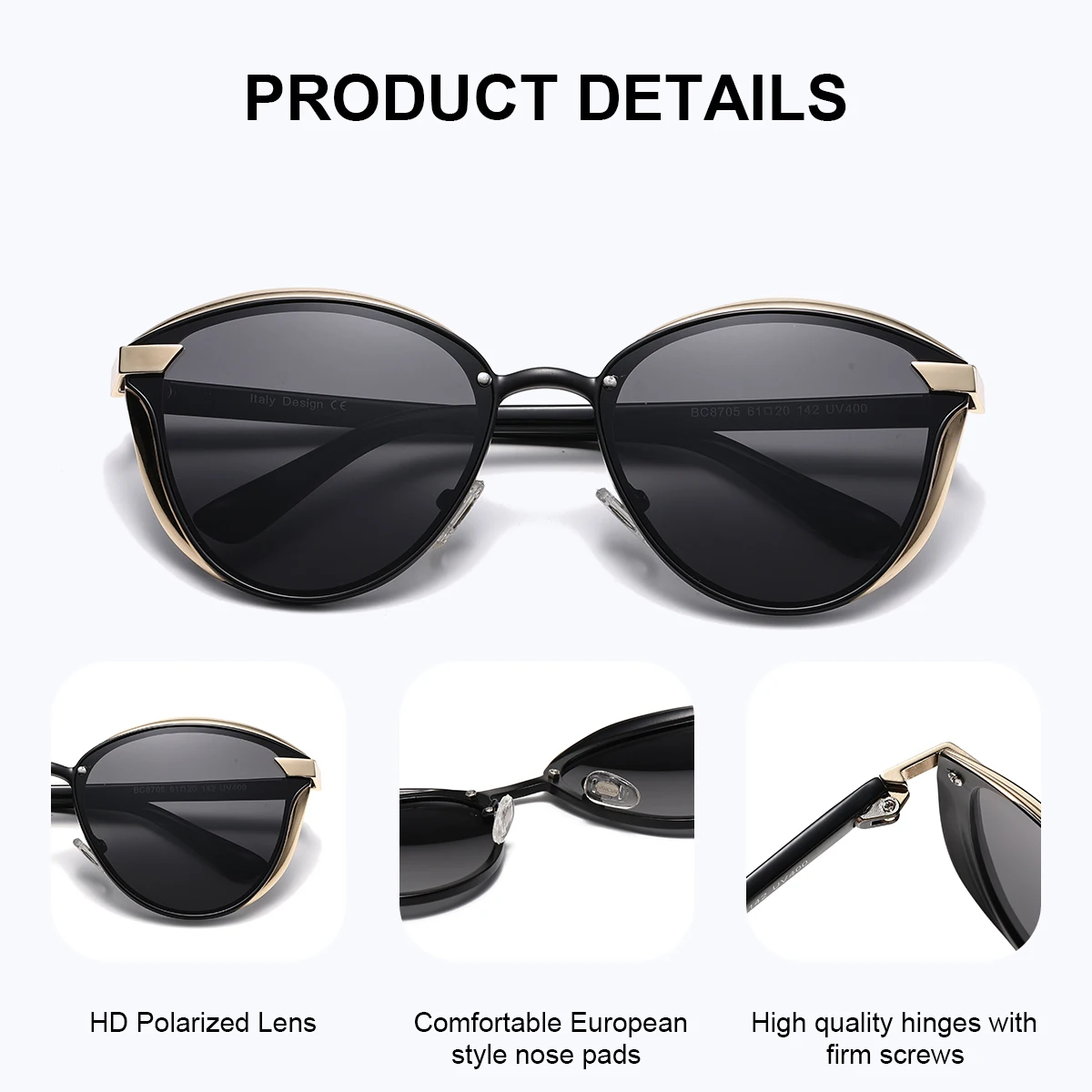 BARCUR Exquisite Sonnenbrille im Urlaubsstil, Katzenaugenrahmen, UV-beständige Modeaccessoires, perfekte Geschenke – Detail 3
