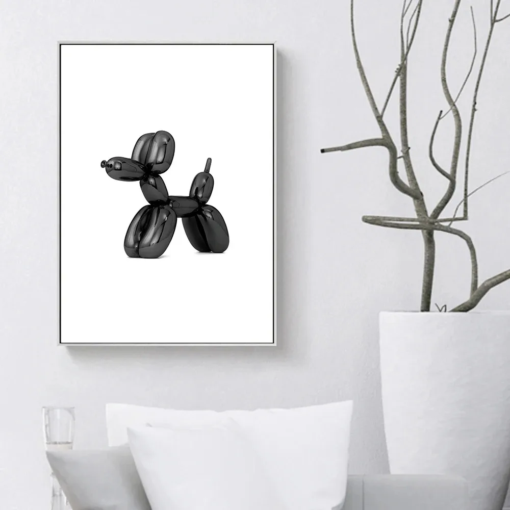 بساطتها بالون الكلب المشارك مضحك علامات الحمام طباعة الفكاهة الحديثة Toliet جدار الفن الأسود بالون الكلب قماش اللوحة ديكور #3