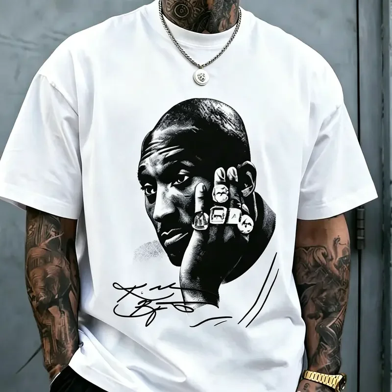 Men's Classic Soft Basic Cotton Graphic Tees - Unisex Crew Neck Short-Sleeve, Multi-Size, with Kobe 5 Championship Rings Print