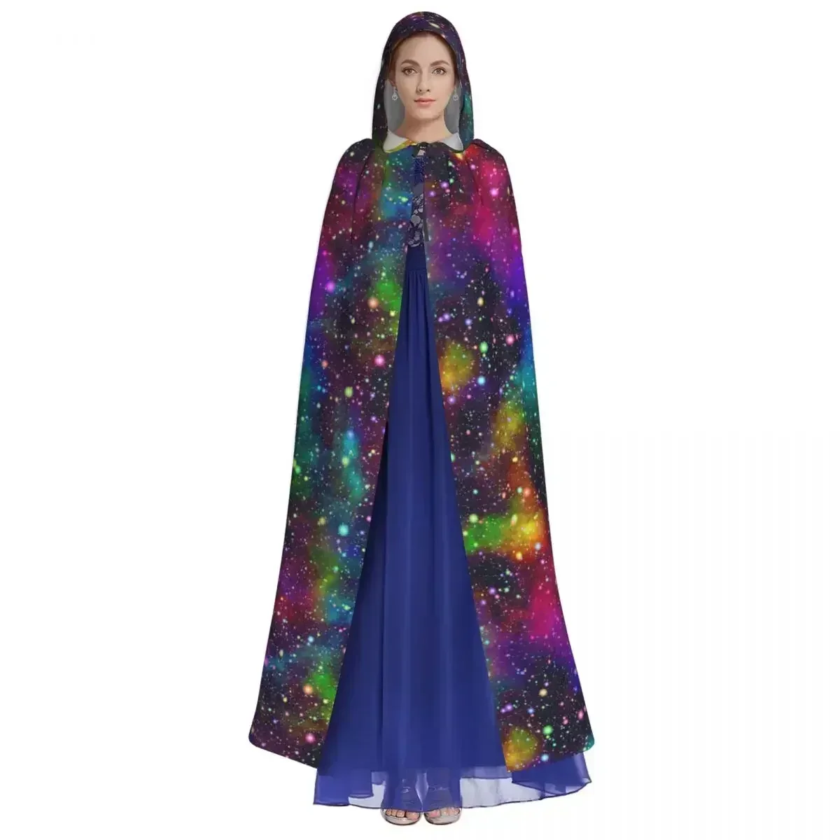 Cosplay Medieval Costumes Nebula Night Starry Sky In Rainbow Colors Hooded Cloak Capes Long Robes Jackets Coat Carnival