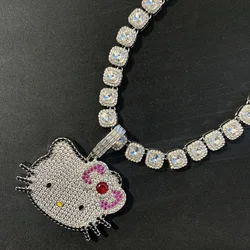 Sanrio Kawaii Hello Kitty collana Hip Hop ciondolo Anime Ins Fashion Trendsetter collana Hip Hop zircone Cuba per uomo e donna