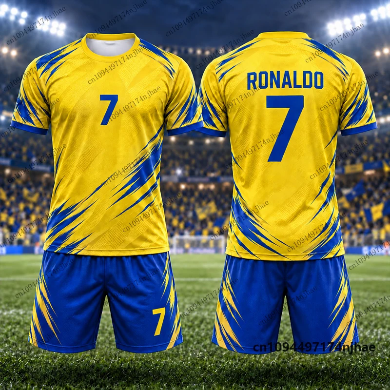 2-teiliges Outfit Trainingsanzug für Kinder Ronaldo # 7 Bedruckte T-Shirt- und Shorts-Sets, Fußballtrikot-Set, Sportbekleidung für Kinder/Erwachsene – Detail 8