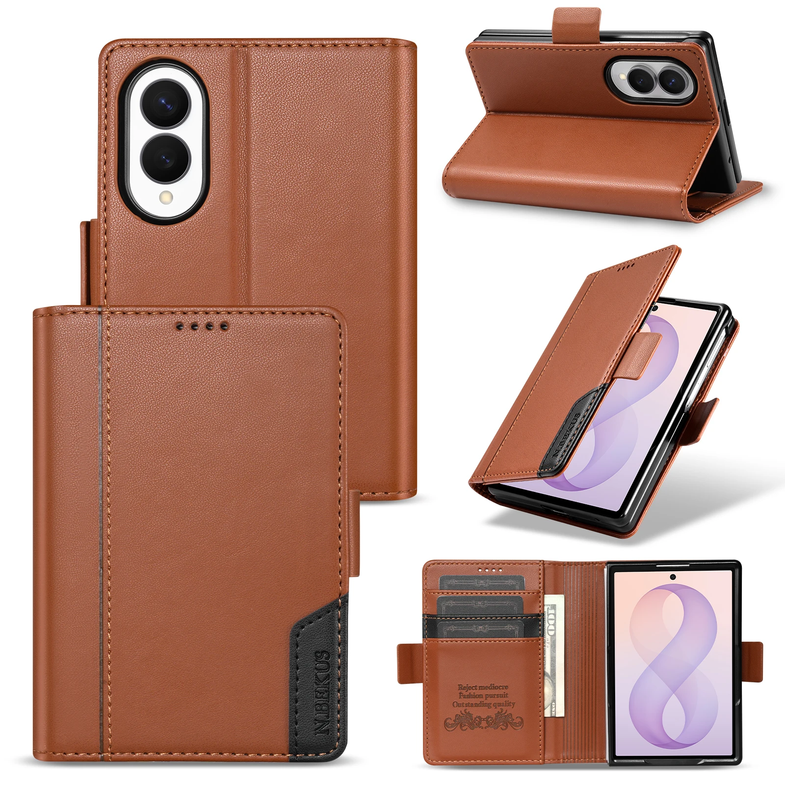 Luxury Splicing Flip Cards Solt Wallet Leather Phone Case for Samsung Galaxy Z Fold8 Fold 8 Wide Shockproof RFID Stand Cover
