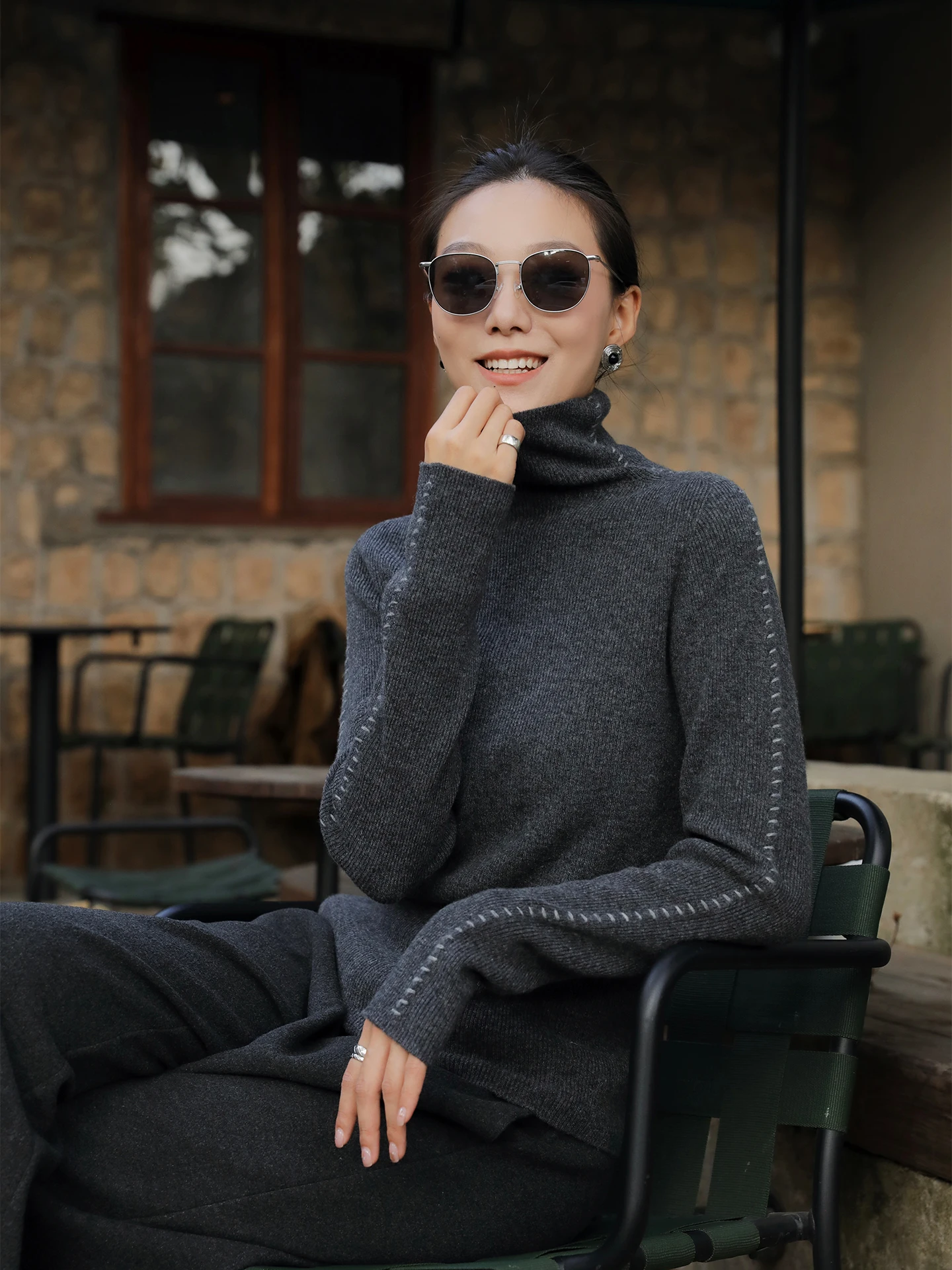 

Женский вязаный свитер с высоким воротом из шерсти, повседневный, приталенный, зимний, новинка