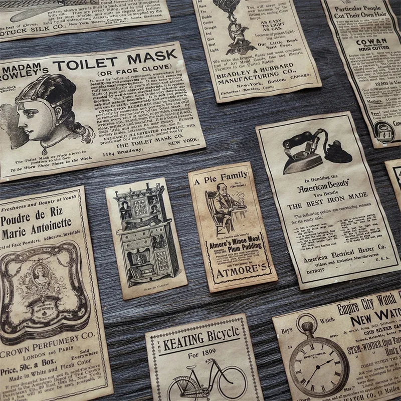 16Pcs Vintage Newspaper Craft Paper Coffee Dyed Lady Photo Advertisement Junk Journal Ephemera Scrapbooking Material Paper Pack