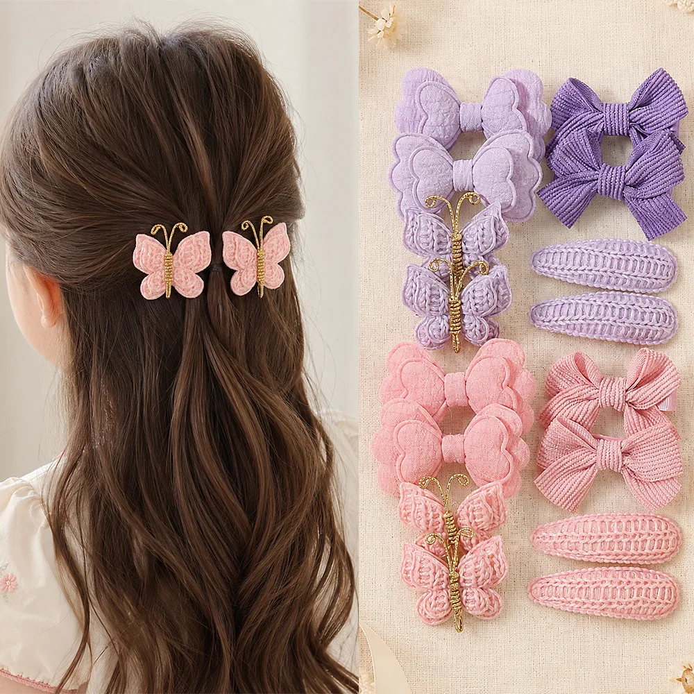 Kids Knitted Butterfly Hair Clips Double Layer Barrettes Bow Knot Hair Pins Set Simple Hairpin Cute Kids Hair Accessories Set