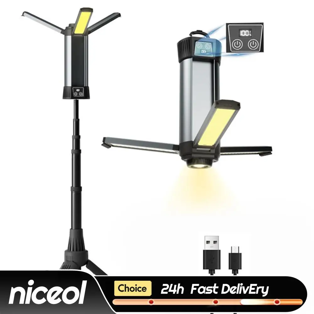 

6000mAh Cordless Work Light Rechargeable Construction Light with Stand Dimmable Work Light Telescopic for Outdoor Camping