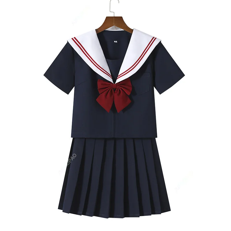 School Uniform Dress Cosplay Costume Japan Anime Girl Lady Lolita Japanese Schoolgirls Sailor Top Tie Pleated Skirt Outfit Women