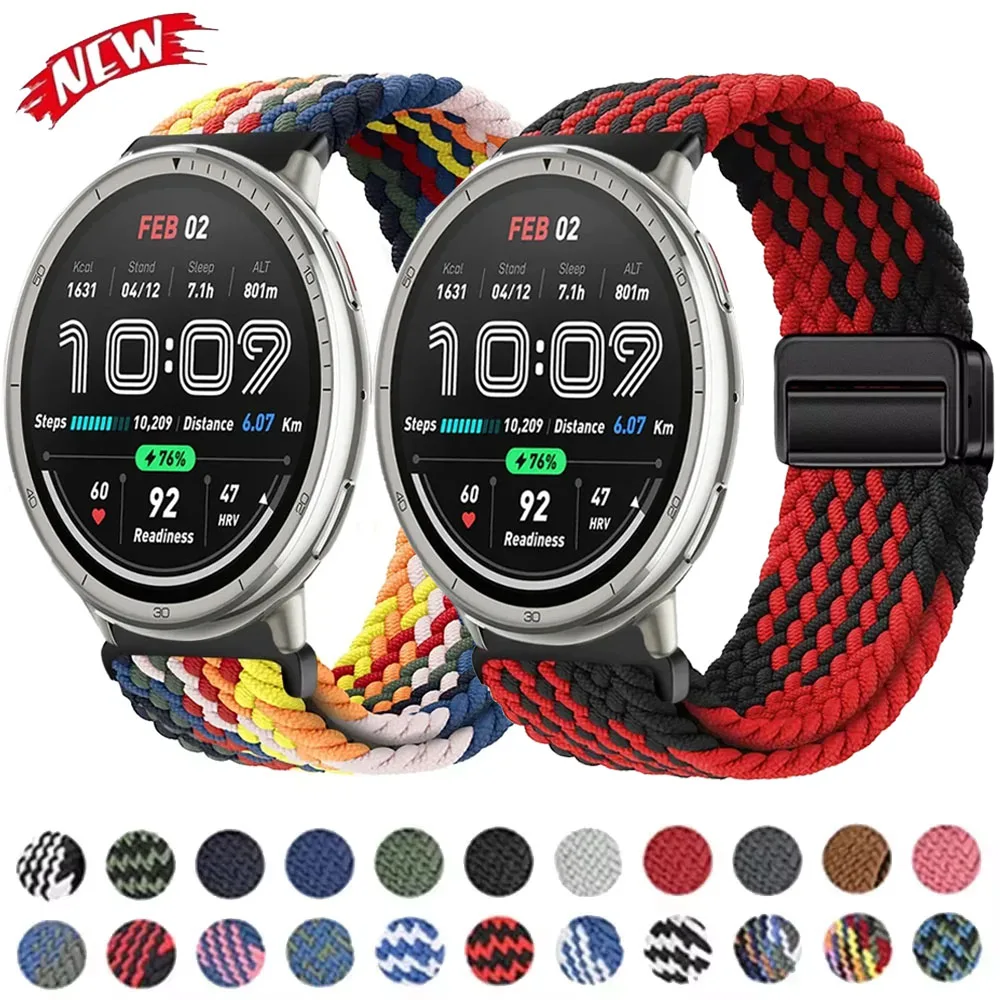 

22/20mm Nylon Strap For Amazfit Bip 6 5 Fashion Exquisite Braided Magnetic Buckle Wristband For Amazfit Active 2/GTS 4 Mini Belt