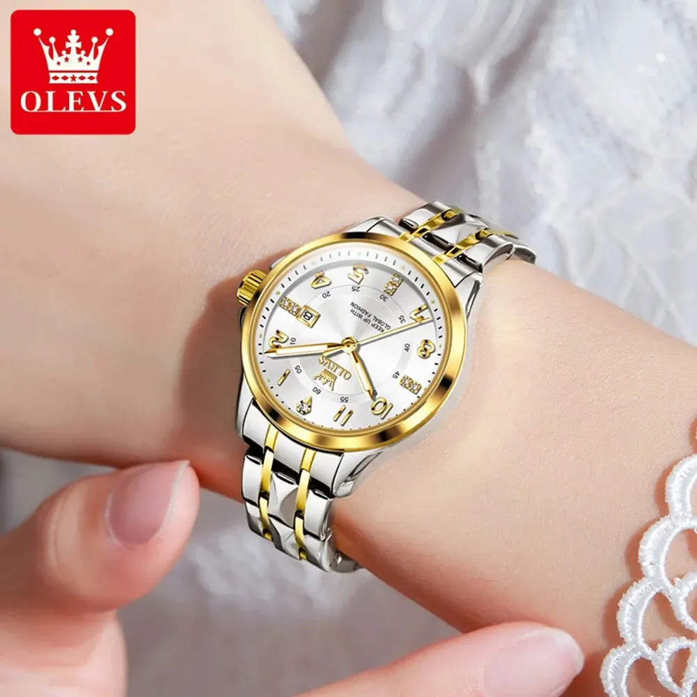 OLEVS 2910 Luxury Quartz Watch for Women Classic Digital Scale Stainless Steel Waterproof Luminous Calendar Ladies Wristwatches