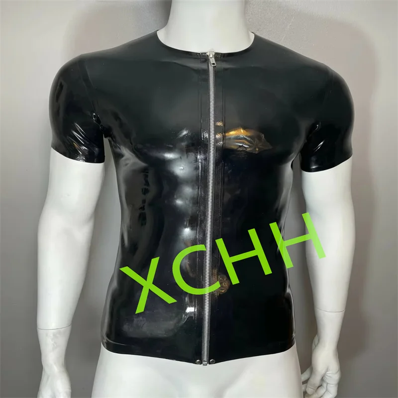 

Handmade Mens Short Fetish Latex Rubber Gummi Tank Tops with Front Zip Shirt Halloween Cosplay Costumes