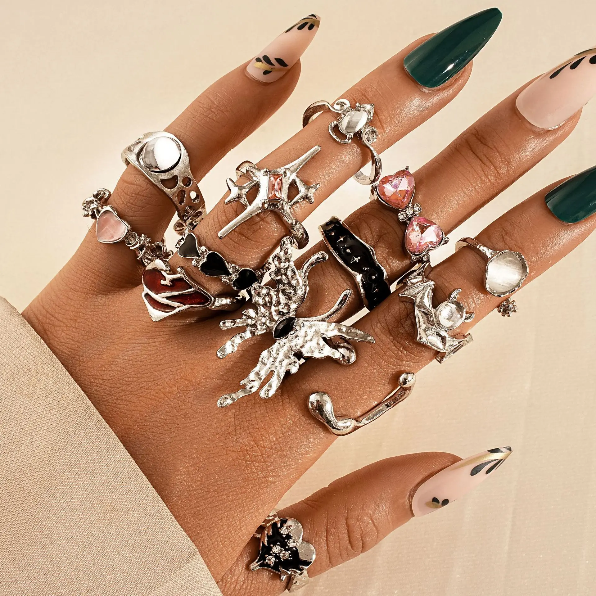 

13Pcs/set Y2k Vintage Open Rings Set for Men Women Punk Geometric Adjustable Finger Ring Fashion Male Fashion Jewelry Gifts