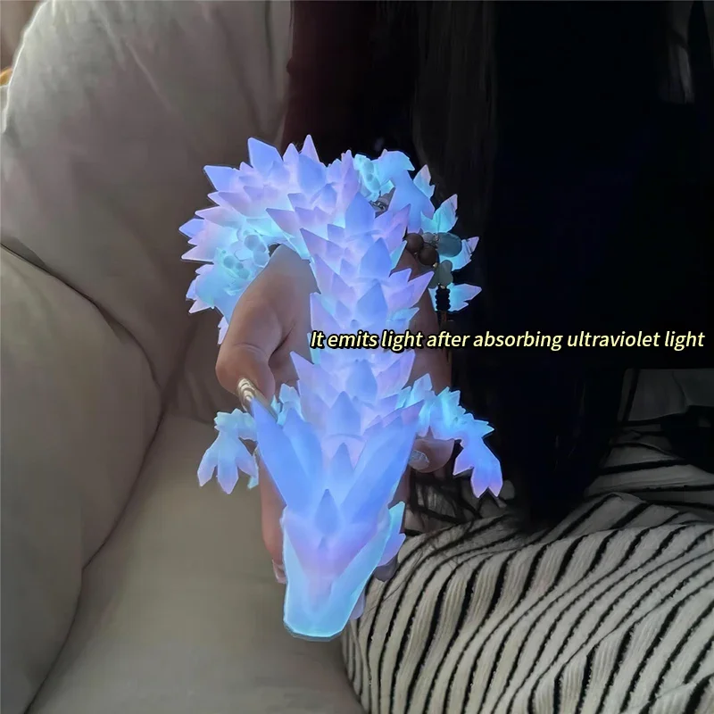 3D Printed Dragon Glow In the Dark Rotatable Articulated Luminous Crystal Dragons Kids Gifts Home Office Desktop Ornament Craft