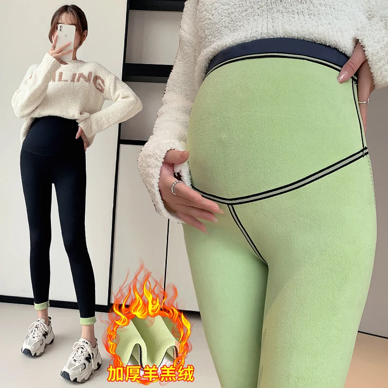 Maternity Simple Style Winter High Waist Non-pilling Lambskin Slim Sexy Shark Pants Sweatpants Yoga Pregnancy Thermal Leggings
