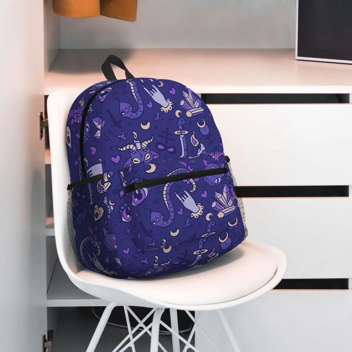 

Purple Black Goth Spooky Student Backpack School Bag Hiking Travel Daypack for Men Women Fashion Bookbag Shoulder Bags