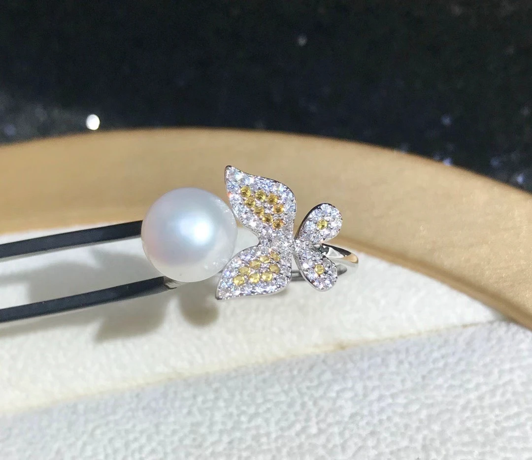 

Butterfly 925 Sterling Silver Adjustable Ring Mount Settings Findings Mounting Accessory Parts Fittings for 8-9mm Pearl 5pcs/lot