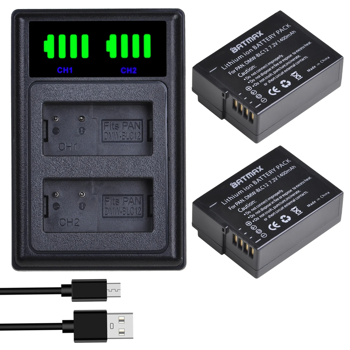 

Batmax DMW-BLC12 Bateria DMW-BLC12E Battery+LED Charger with Type C Port for Panasonic LUMIX GF3 GF5 GF6 GX7 LX100 GX80 GX85