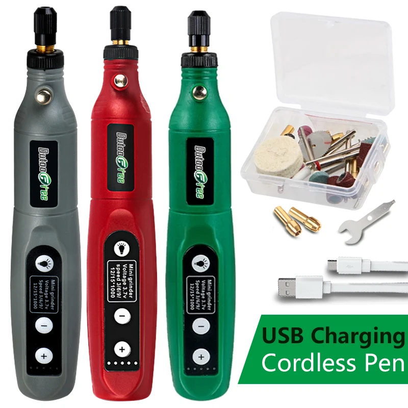 USB Wireless Engraving Pen Rechargeable Rotary Tool With LED Mini Cordless Drill Pen 5 Speed Dremel Grinding Accessories Set