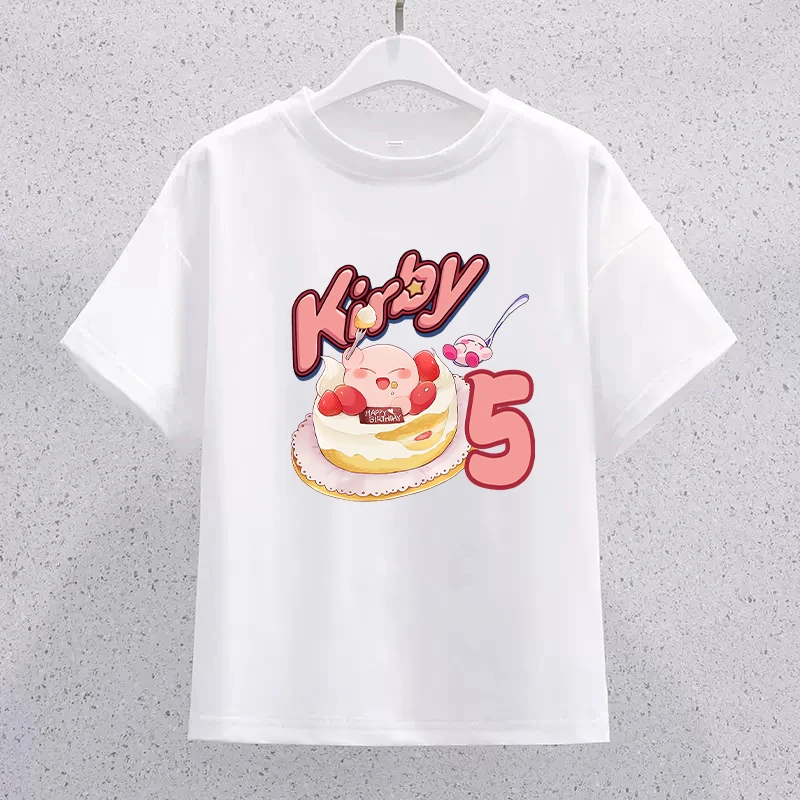 

Kirbys Child Short Sleeve T Shirt Game Birthday Numbers Print Pullover Girls Summer Casual Cotton Tops Breathable Kids Clothing