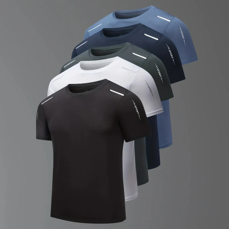 4/1 Pcs Men's Summer Multicolor Quick-drying Sports Short Sleeve Loose Breathable Fitness Running Badminton T Reflective Strip