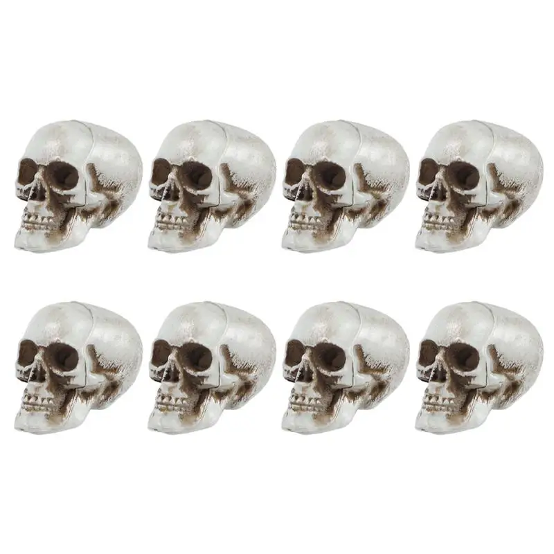 8pcs Creepy Multi-function Practical Skull Miniatures  Halloween Decors Skull Crafts Adornment Plastic Small Skulls for Home