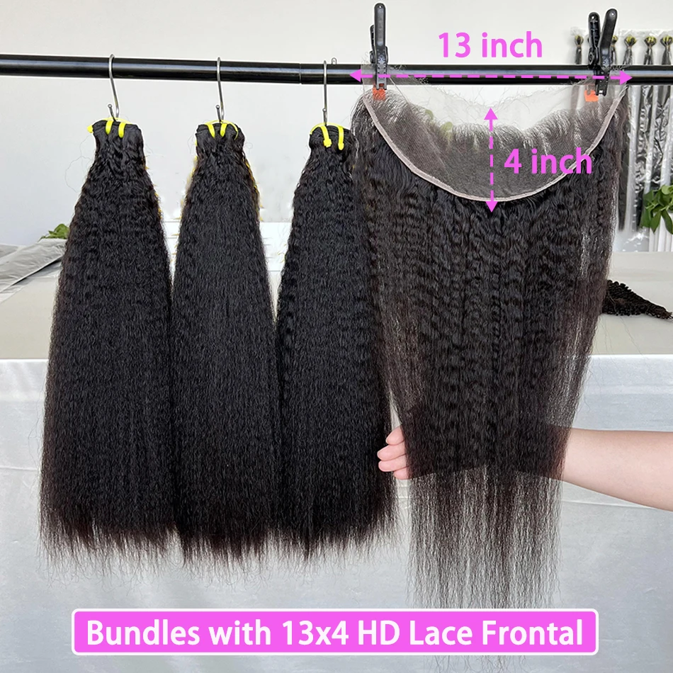 

Double Drawn Kinky Straight Human Hair Bundles With 4x4 5x5 HD Lace Closure 13x4 HD Lace Frontal Natural Hair Weaving Extensions