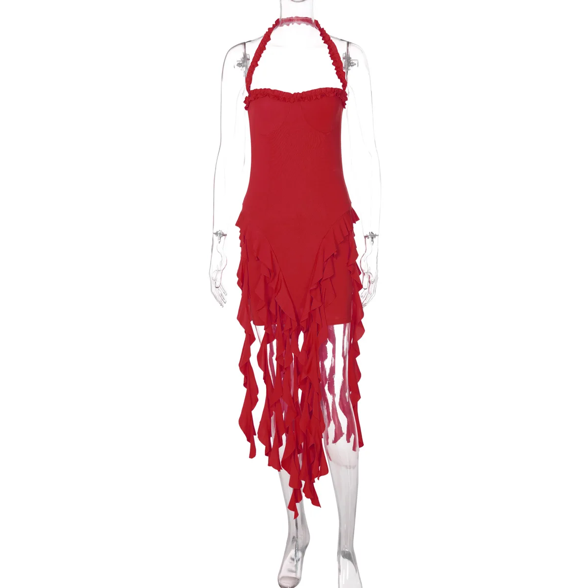 Sexy Halter Elegant Sleeveless Vintage Ear Fungus Edge Riddon Chic Slim Strapless Dresses Streetwear High Street Autumn Clothing