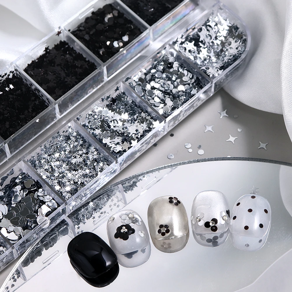 

Silvery Black Stars Glitter For Epoxy Resin Fillers Polka Dot Sequin Resin Fillers Valentines DIY Jewelry Making Accessories