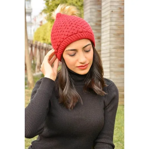 Mossta Double-Deck Women Burgundy Knit Beanie