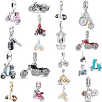New Fine Black pink Motorcycle Pendant Dangle Charm Bike Bead Fit Original Bracelet DIY Accessories 925Silver Jewelry Women Gift