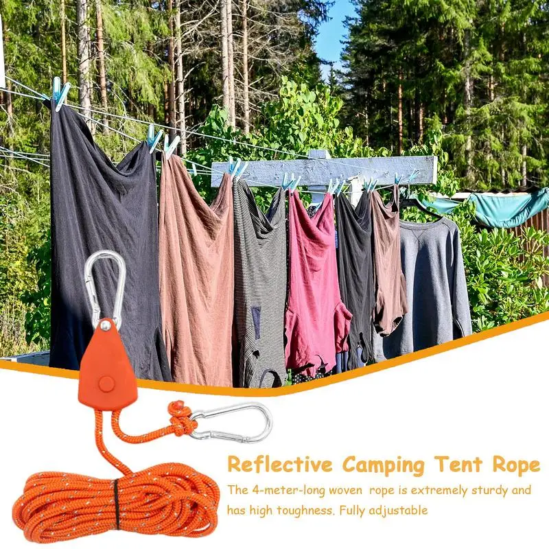 Guy Lines With Tensioners Portable Adjustable Fix Camping Rope 13 Ft Utility Rope Tent Tie Downs Rope Hanger For Tent Tarp Canop