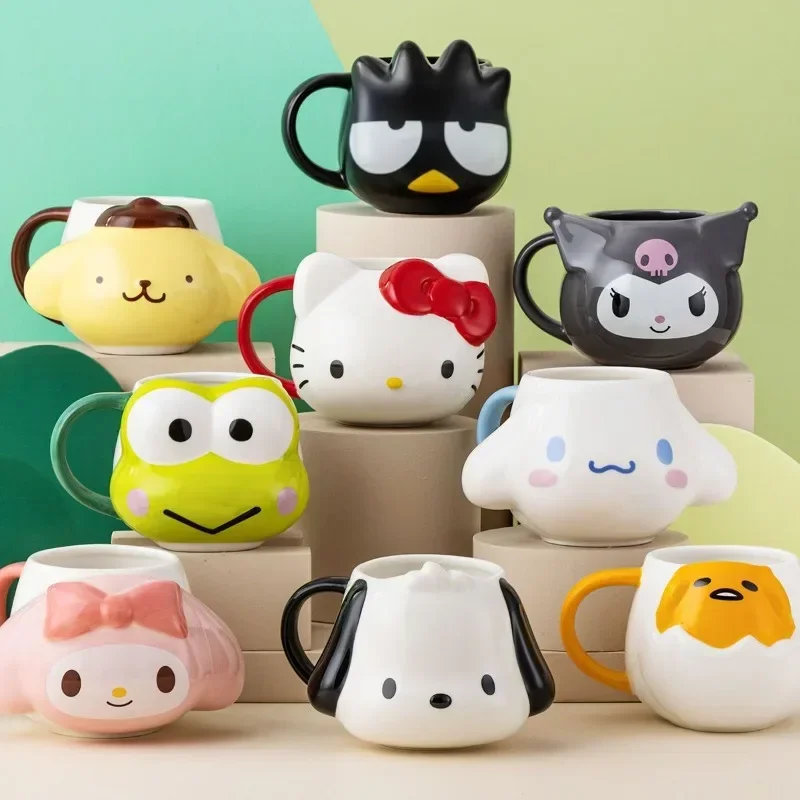 

Sanrio Kawaii Hello Kitty Mug Pochacco Keroppi Cartoon Cute 400ML Embossed Ceramic Water Cup Ins Anime Couple Water Cup Gift