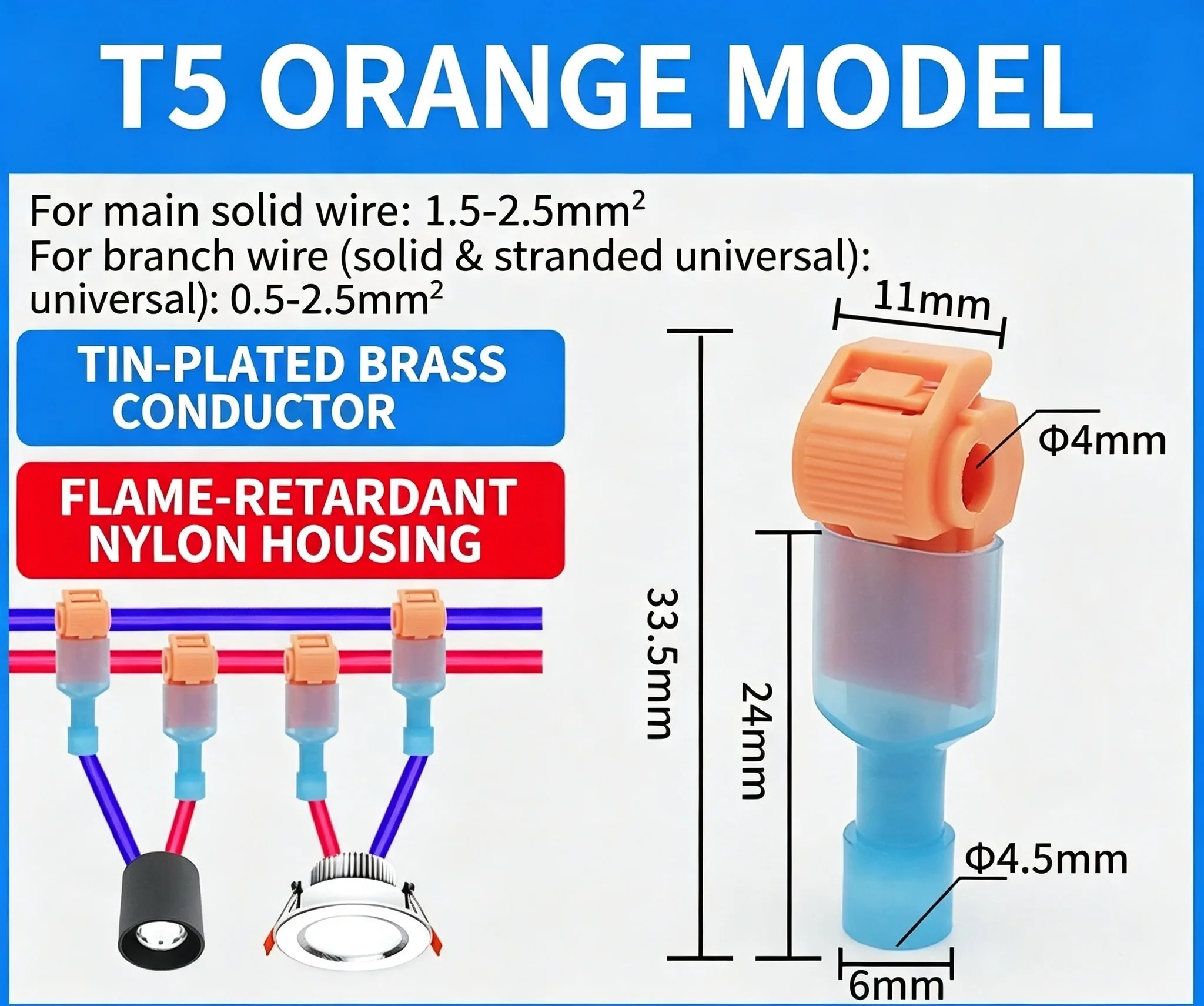T-Tap nylon zelfstrippende draadconnectoren, mannelijke snelkoppeling, klikverbinding, krimpverbinding, geïsoleerde kabelklemmen voor automotive