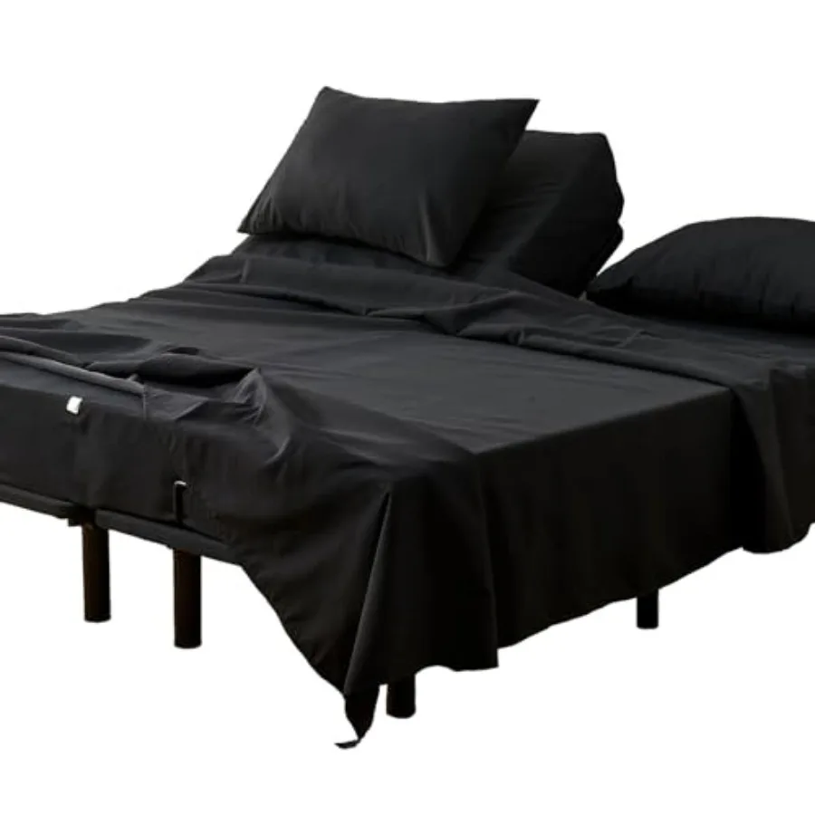 

32-34 Split Top King Sheets Sets for Adjustable Bed with Straps Soft 1800 Microfiber Breathable 4 Pcs Flex Head King Bedding Se