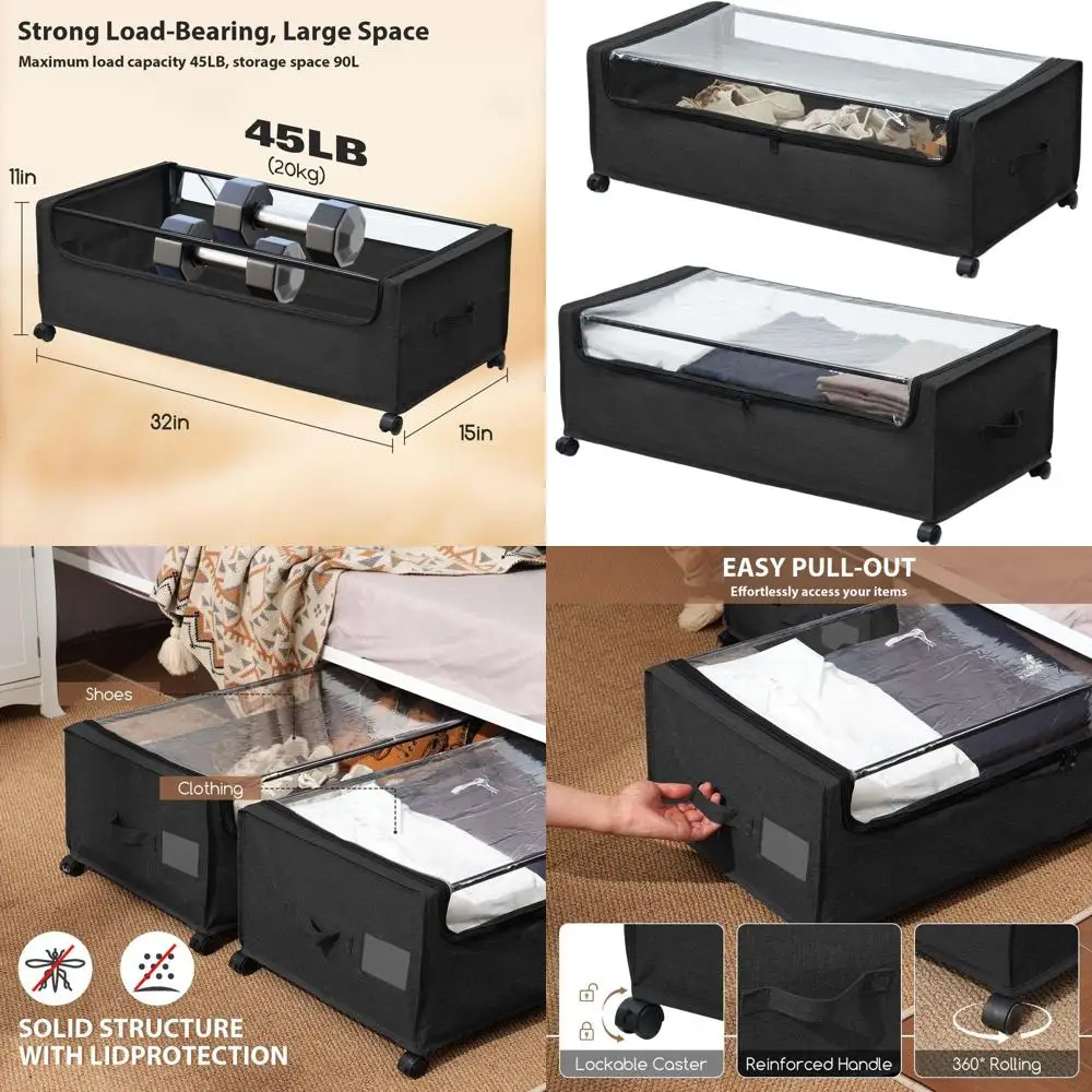 Extra große abschließbare rollende Aufbewahrungsschubladen für unter dem Bett, strapazierfähig, 90 l Fassungsvermögen