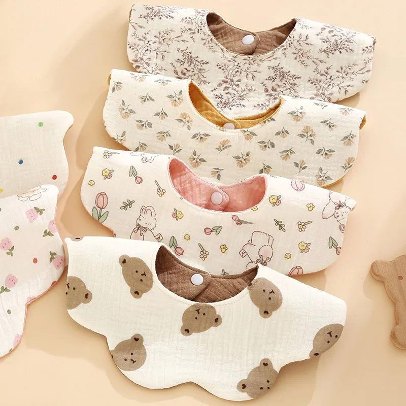 

2-Pack Newborn Bibs Cute Printed Waterproof Reversible Bibs Soft Cotton Gauze Headband-Style Bibs