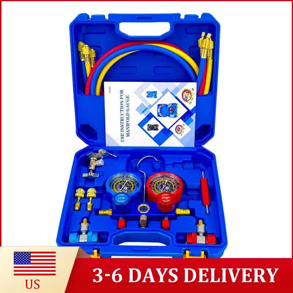 

Набор манометров для автокондиционеров 3-в-1 с шлангами 1,2 м, для R134A/R22/R410/R404