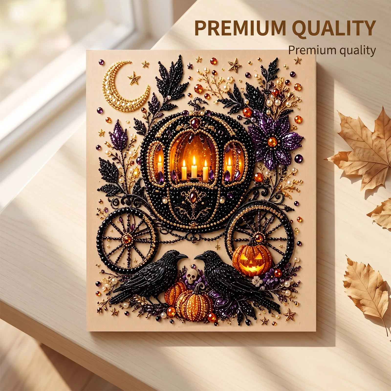 Dowmoo Canvas Halloween Diamond Art Kit Nano Pearlescent Fabric Wood Acrylic Shiny Soft Sturdy Relieve Stress Vivid Craft Set
