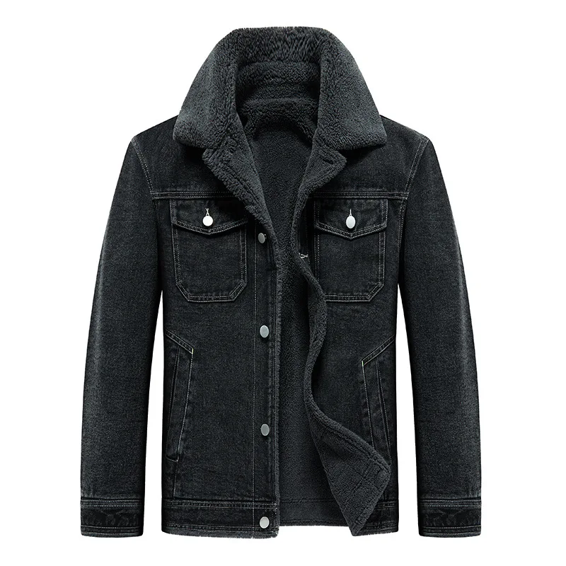 Men's Winter Fleece Denim Cotton Jacket 2025 Retro Workwear Thick Warm Casual Style for Cold Weather