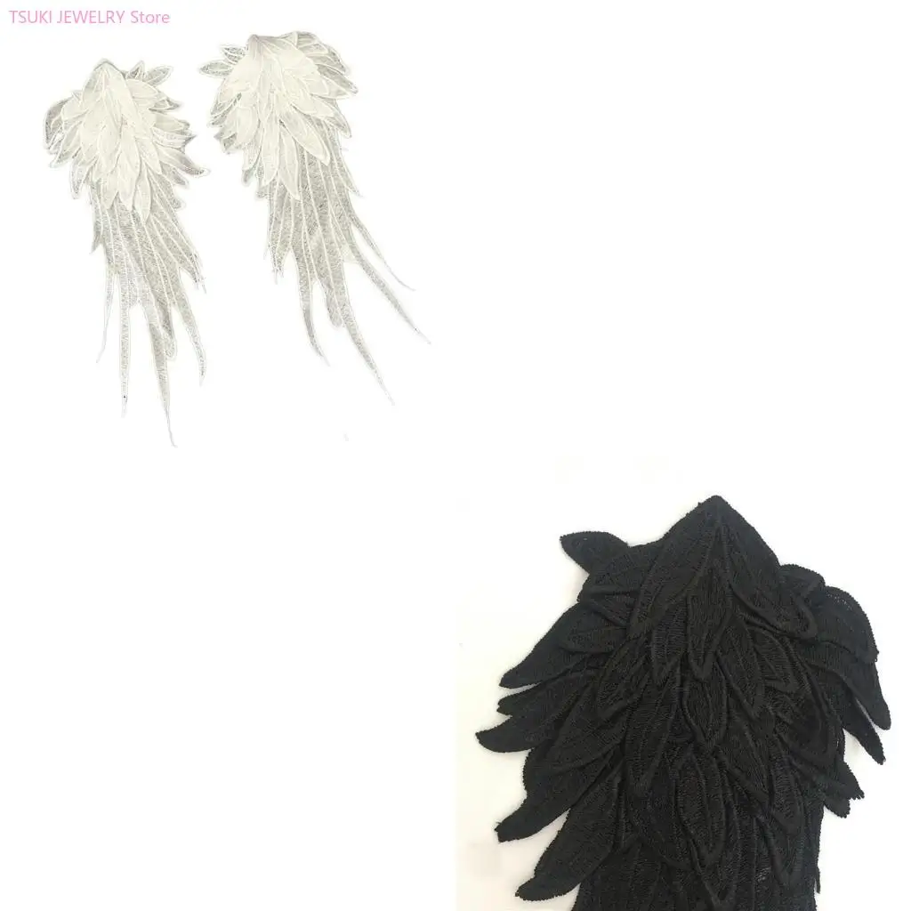 62KE 2lots Elegant Angel Wing Fabric Appliques Creative Pattern Patches Bridal Dress for Creative Apparels and Accessories