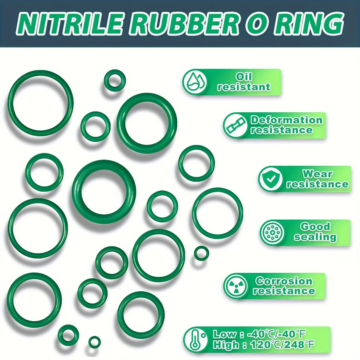 

595PCS O Ring Repair Box Nitrile Rubber O-ring Piece Automotive Air Conditioning Emergency Repair Green Sealing Gasket