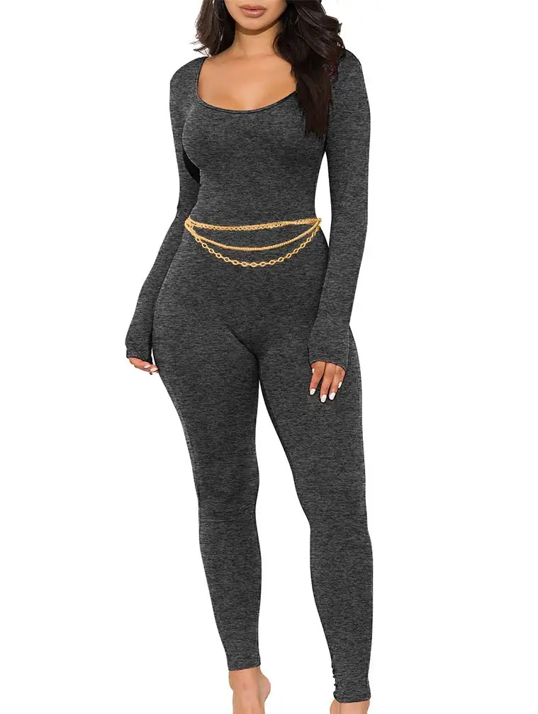 Elegant Long Sleeve Jumpsuit Pants No Belt Slim Fit Polyester Fiber Independent Station New Arrival Autumn Season Commute Style