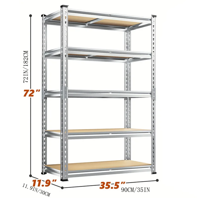 Five Layer Garage Shelves With Adjustable Metal Shelves Suitable For Garages, Kitchens, And Bedrooms