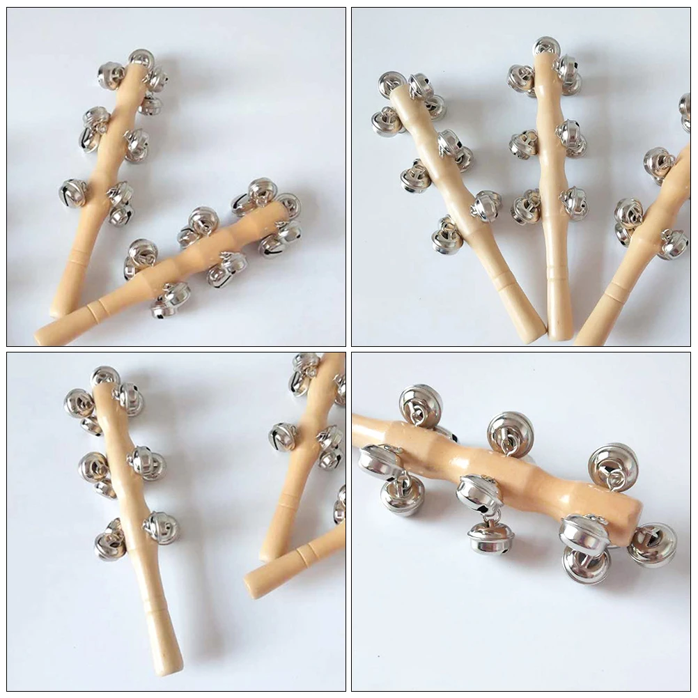 6pcs Wood Rattle Baby Hand Jingle Bells Smooth Safe Grip Musical For Newborns Rhythm Development Attractive Sound Small Easy