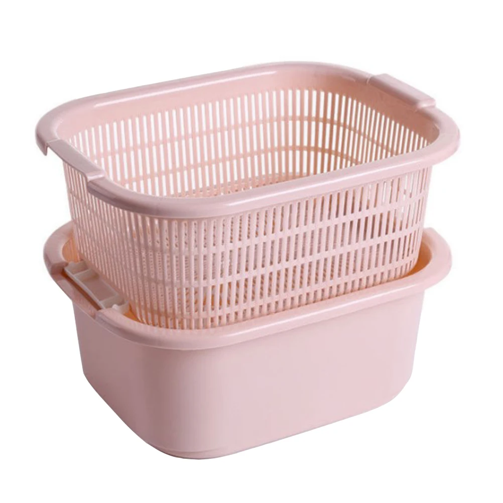 

1 Set Pp Waterproof Fruit Washing Basket Thickened Drainage Storage Holder Smooth Edge Fast Drain Hollow Bottom Dish